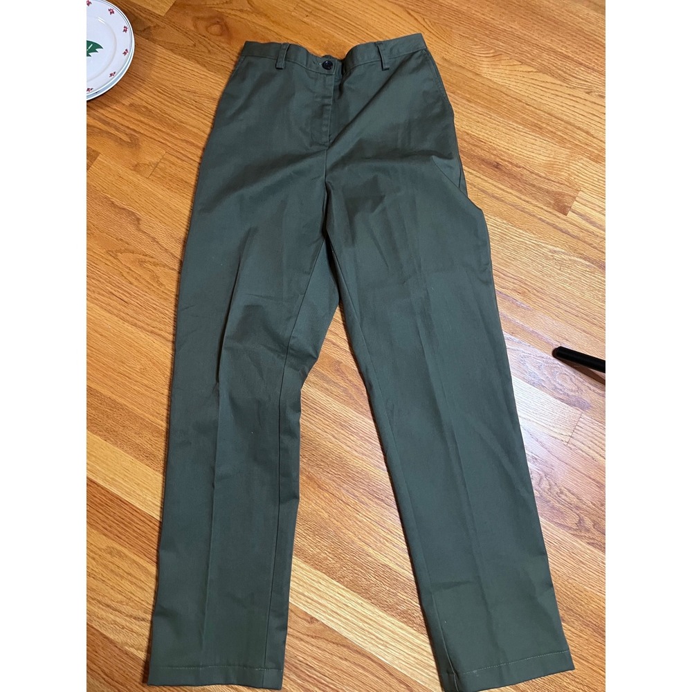 Lands End Womens High Rise Straight Leg Chino Pants Olive Green Size 4 Elastic